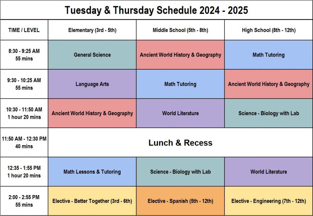 Schedules for 2025 2025